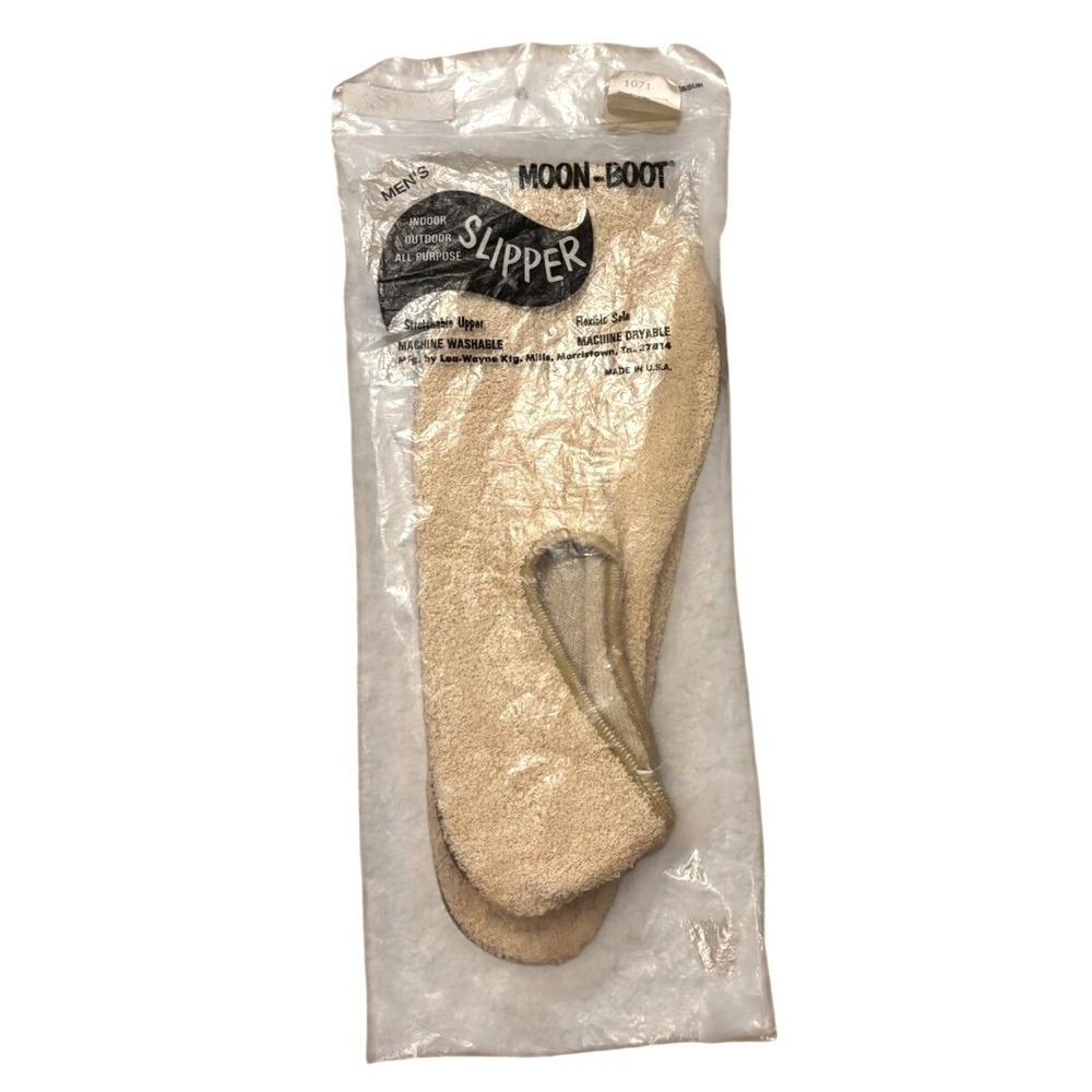 Vtg Moon-Boot Terry Cloth House Slipper Men S 7-8.5 Indoor Socks Tan Made in USA